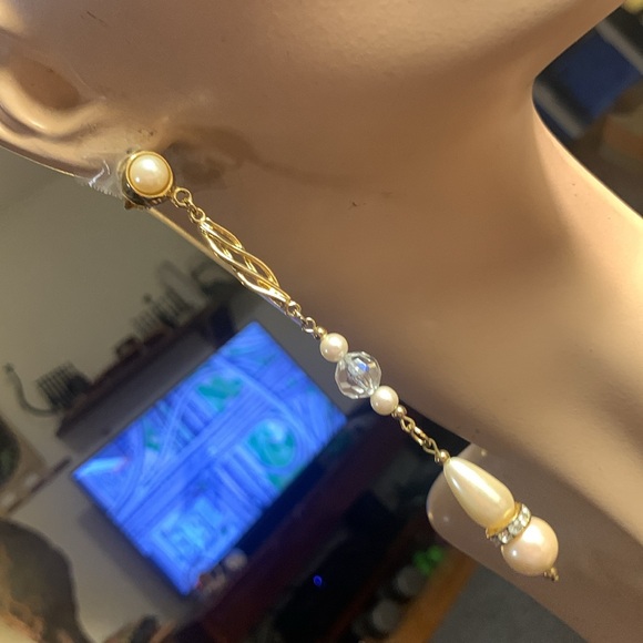 RICHELIEU SHOULDER DUSTER EARRINGS PEARLS CRYSTALS RONDELS - Picture 2 of 11